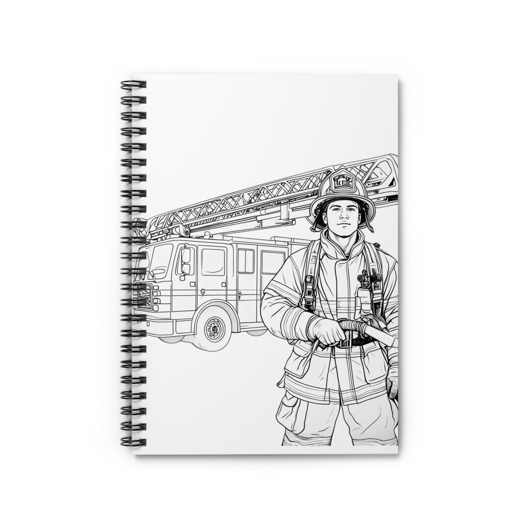 Firefighter Illustration Spiral Notebook | Ruled Journal - Etsy