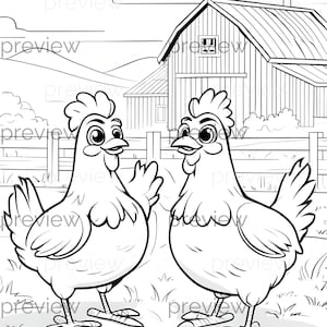 Fröhliche Cartoon Hühner Muster zum Ausmalen - lustiges digitales Papier zum Ausdrucken und Dekorieren von Geschenken