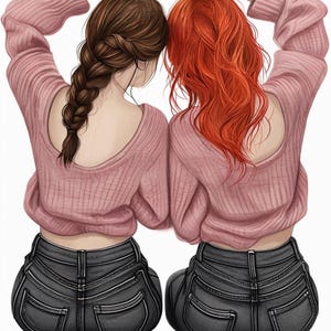 Herzliche Freundschaft Clipart von zwei jungen Frauen, die mit ihren Händen ein Herz bilden - sofortiger Download Sublimationsdesign