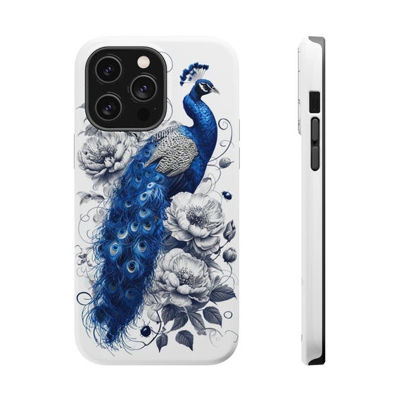Peacock Magnetic Case, Impact-resistant Phone Cover, Floral Phone