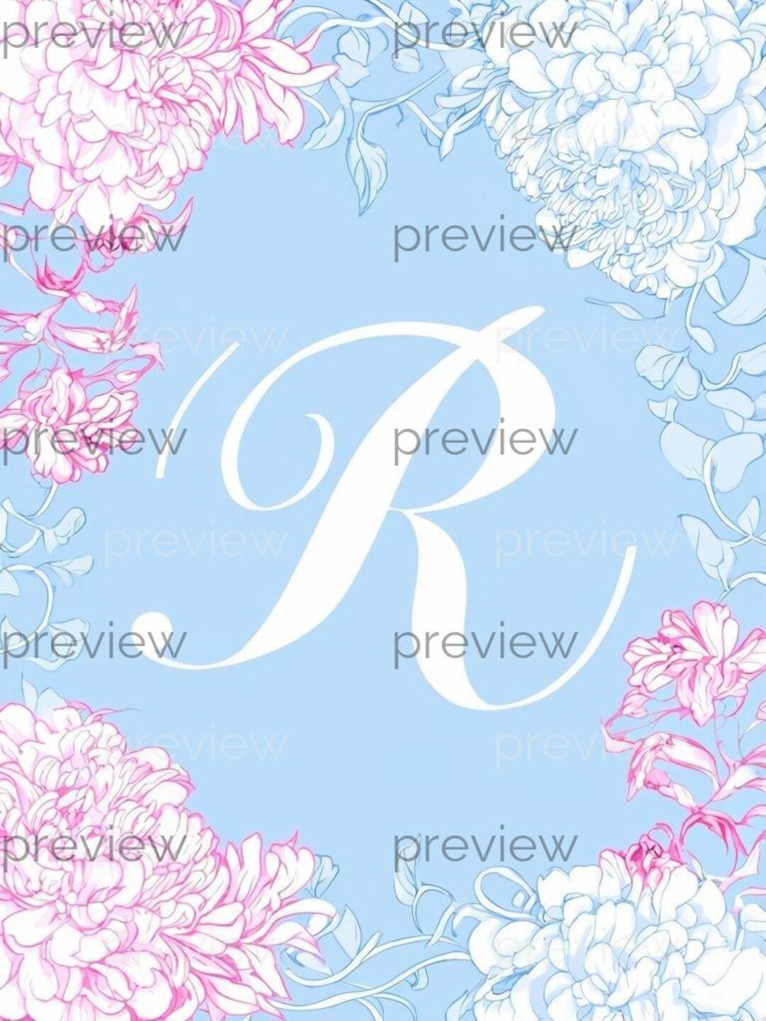 Letter R Pastel Color Design R Elegant Floral Letter R in Pastel Colors - Printable Digital Art for ...