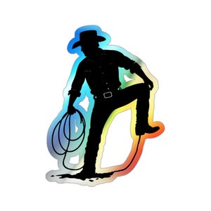 Cowboy silhouette Holographic Die-cut Sticker | Western lasso decal