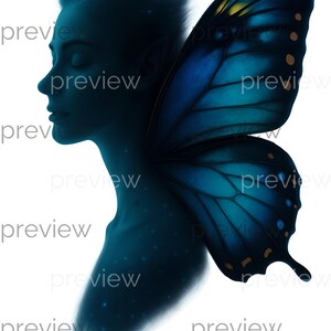 Ethereal Fantasy Woman with Butterfly Wings - Mystical Digital Art Print for Instant Download