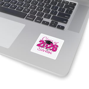 Class of 2026 Senior Graduation Sticker | Square Sticker, Pink Glitter ...