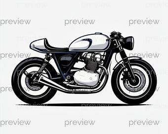 Classic Cafe Racer Motorcycle Illustration - Sleek Minimalist Design in Bold Digital Art Style for Instant Download