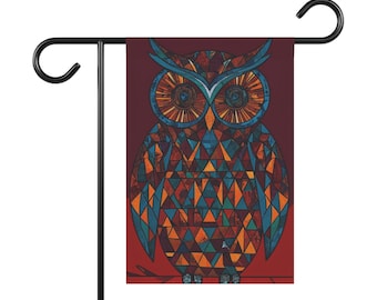 Bandera geométrica de búho para jardín o patio, colores otoñales