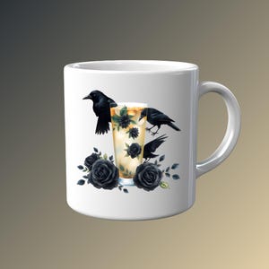 Mysterieuze cocktail met zwarte rozen en vogels - gotische illustratieve kunst voor directe download sublimatieontwerp