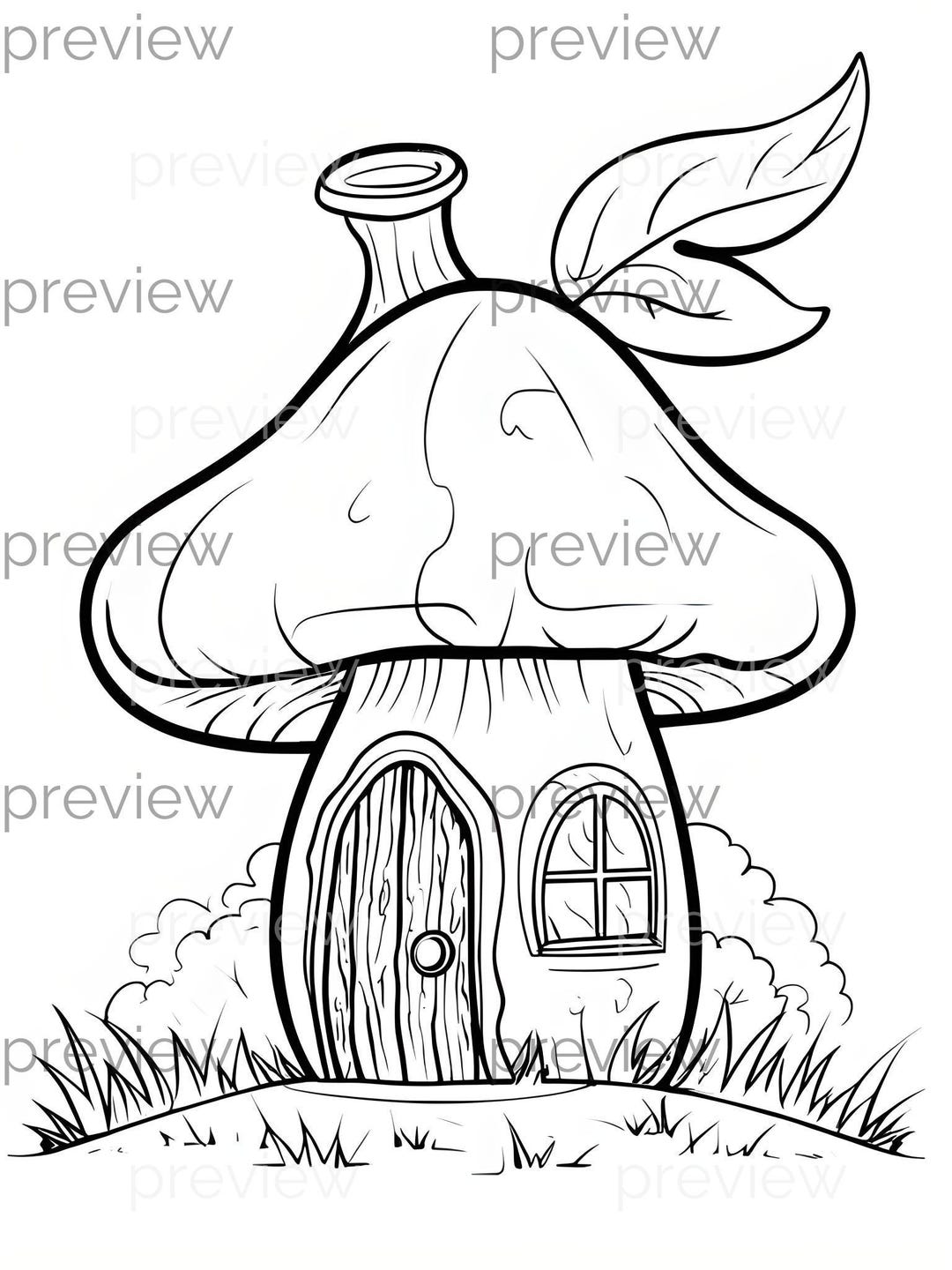 Whimsical Mushroom House Coloring Page - Enchanting Fairy-tale Design ...
