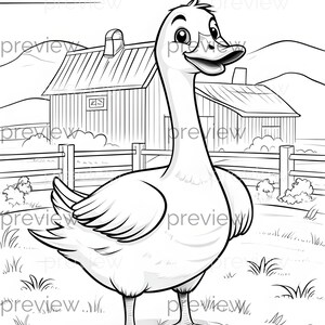 Fröhliche Gans im Bauernhof Cartoon Muster für digitales Papier, Geschenkverpackung und bedruckbares Papier