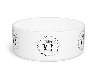 Miska dla kota Happy Tuxedo z nadrukiem łapy kota | Ceramiczna miska dla kota