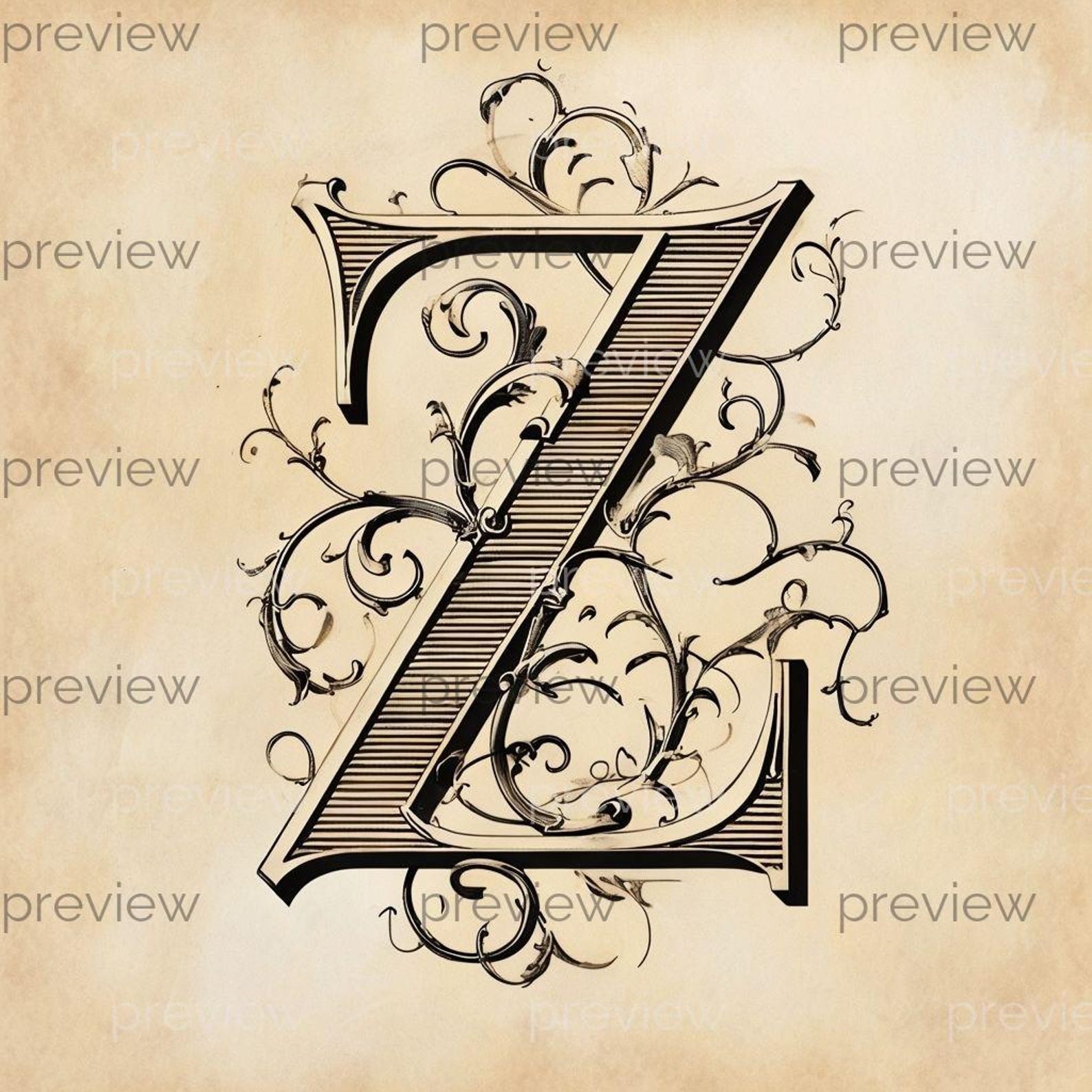 Z Elegant Vintage Letter Z With Floral Motifs - Intricate Digital Art ...