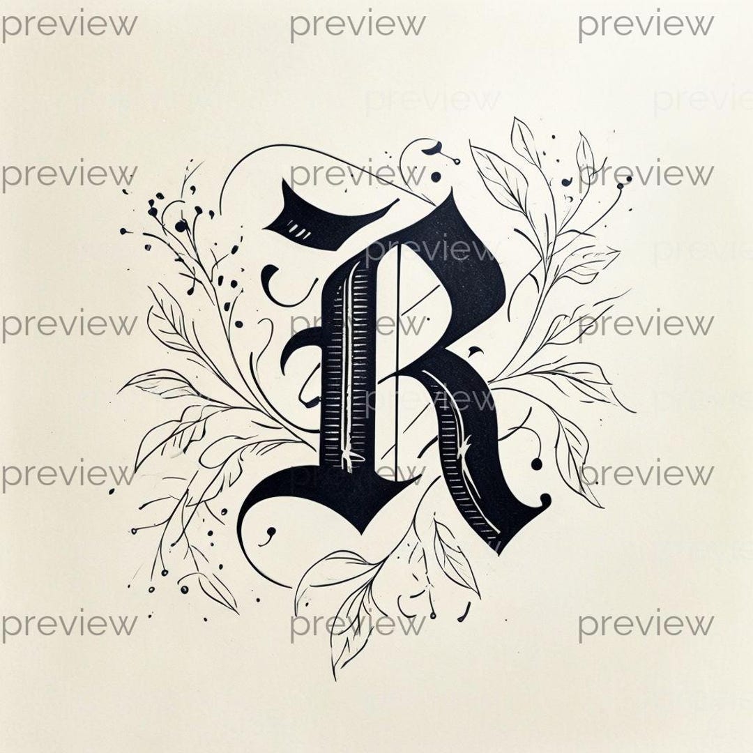 Bold Caligraphy R R Ornate Letter R in Calligraphic Style Surrounded by Elegant Floral ...