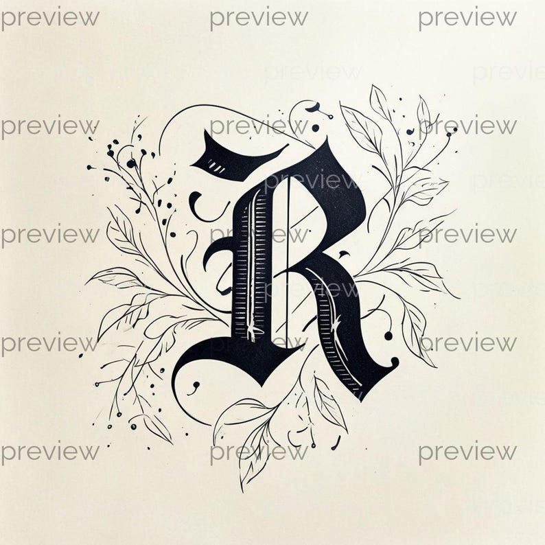 Red Calligraphic R R Ornate Letter R in Calligraphic Style Surrounded by Elegant Floral ...