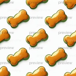 Peut inclure: Motif répété d'os pour chiens. Chaque os est brun clair avec un contour vert, sur fond blanc. Les friandises sont espacées uniformément, créant un design ludique et appétissant.