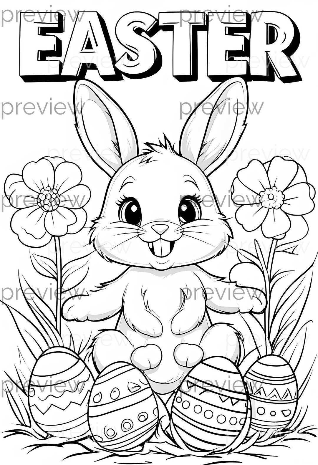 Easter Bunny Coloring Page: Seamless Pattern Digital Paper (digital ...