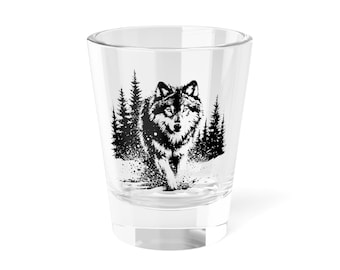 Wolf Woods Shot Glass, Forest Animal Drinking Cup, Nature Lover Gift, Cabin Decor, Wildlife Barware, Small Glass Vessel