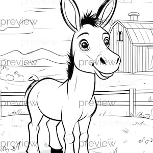 Fröhlicher Cartoon Esel in pastoraler Umgebung - Nahtloses Muster für digitales Papier, Geschenkverpackung und bedruckbares Papier