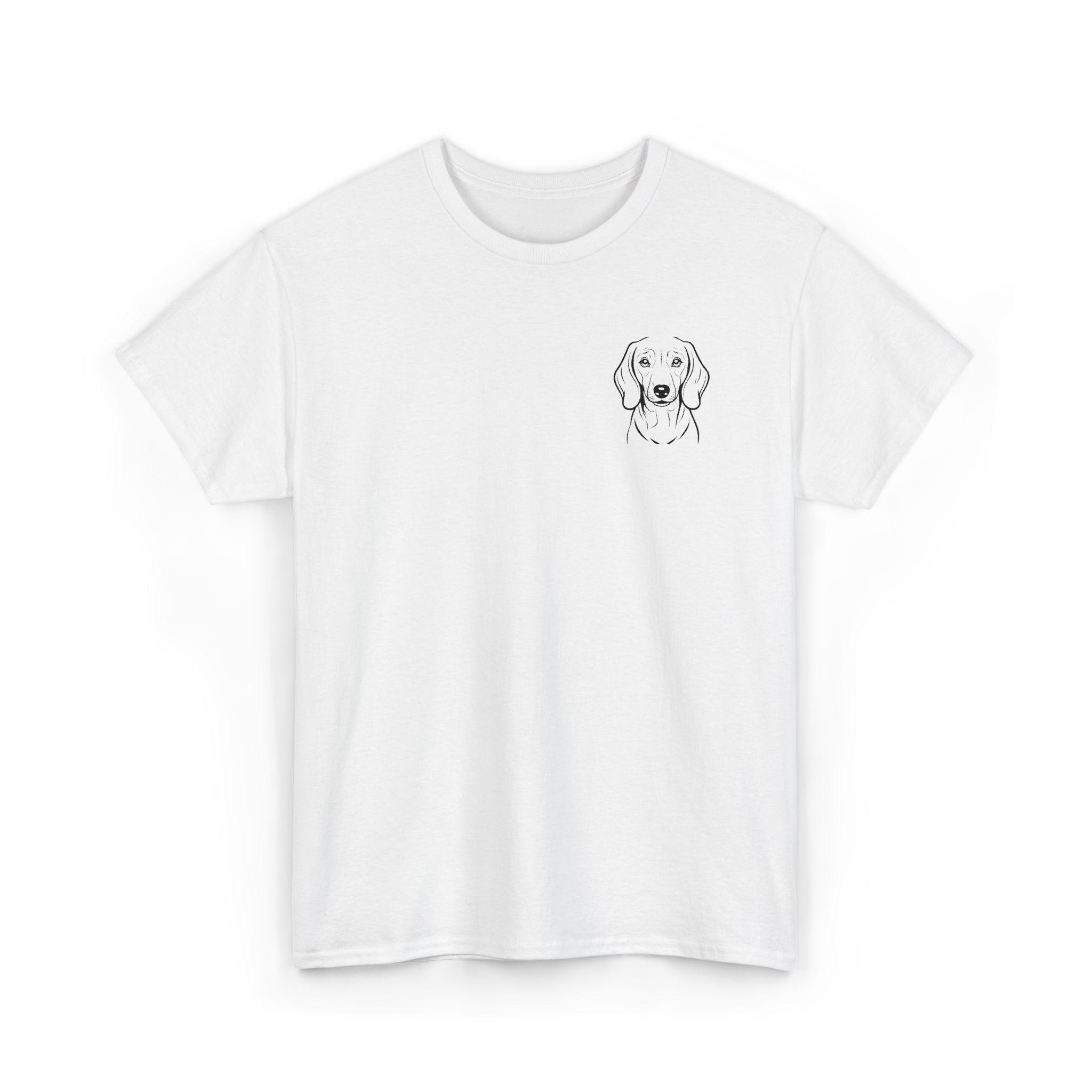 ミニマルラインアート 犬用胸ポケットTシャツ | 小さな子犬のスケッチ