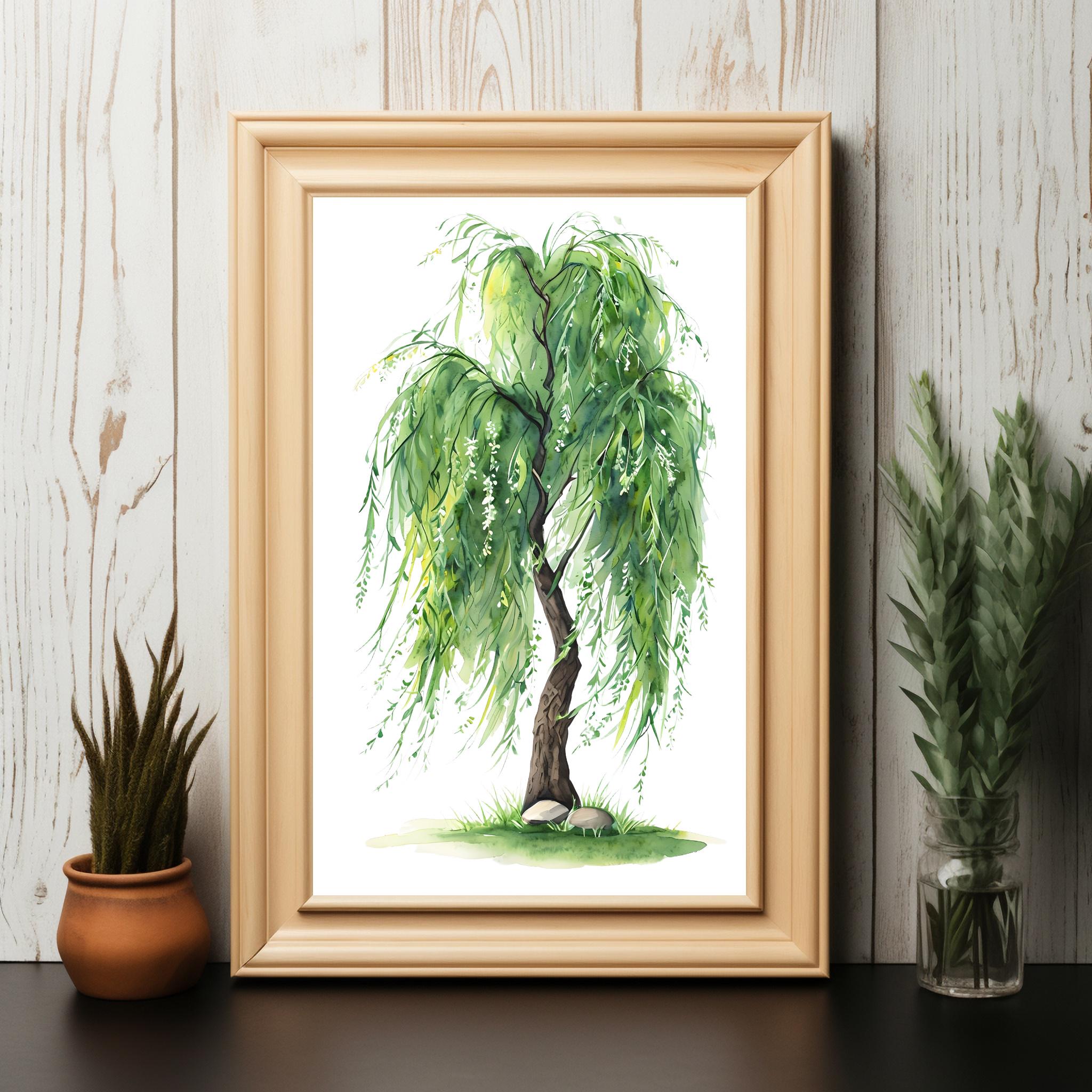 Whimsical Willow Tree Illustration - Artistic Digital Art for Wall
