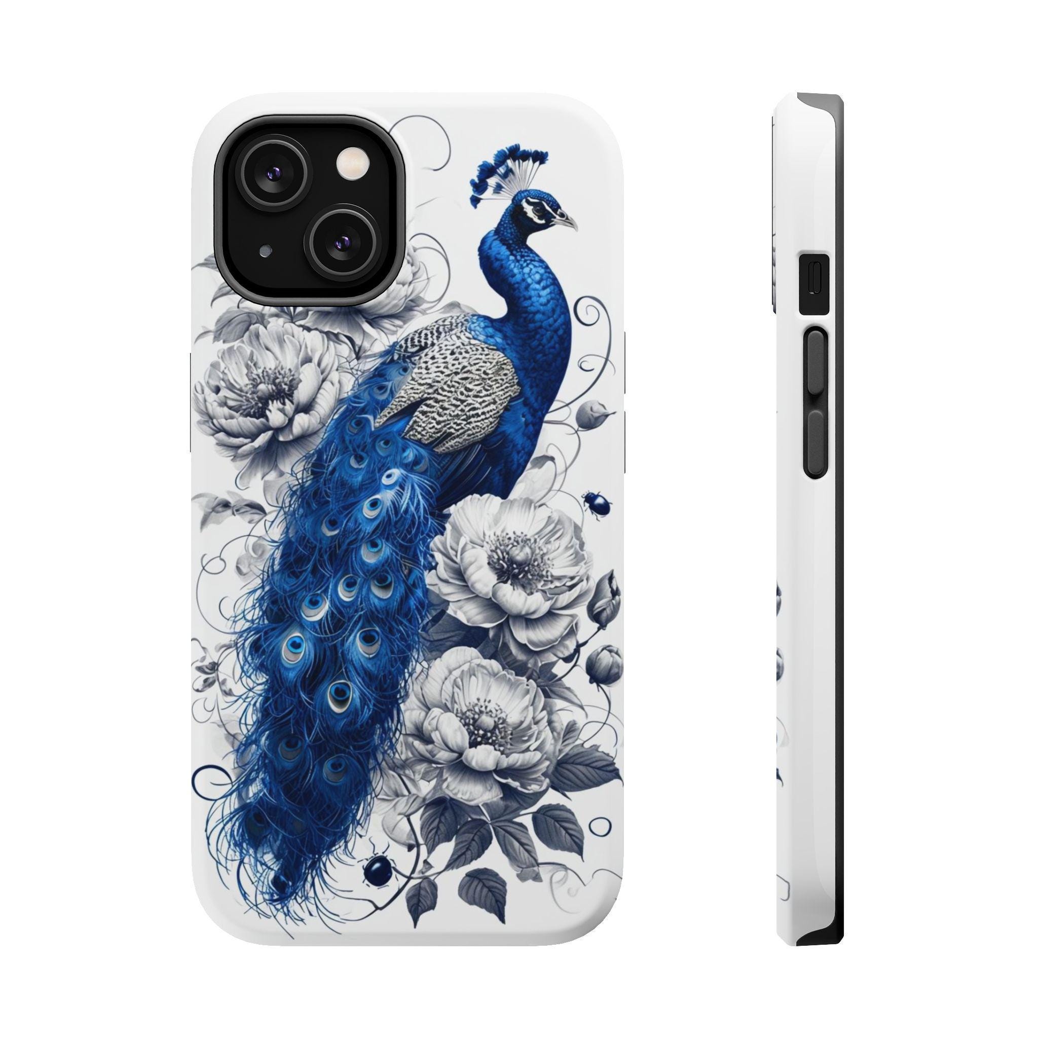 Peacock Magnetic Case, Impact-resistant Phone Cover, Floral Phone