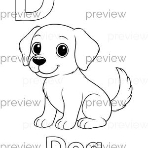 Joli chiot à colorier avec D et un chien - Idéal pour le matériel pédagogique et les projets créatifs des enfants