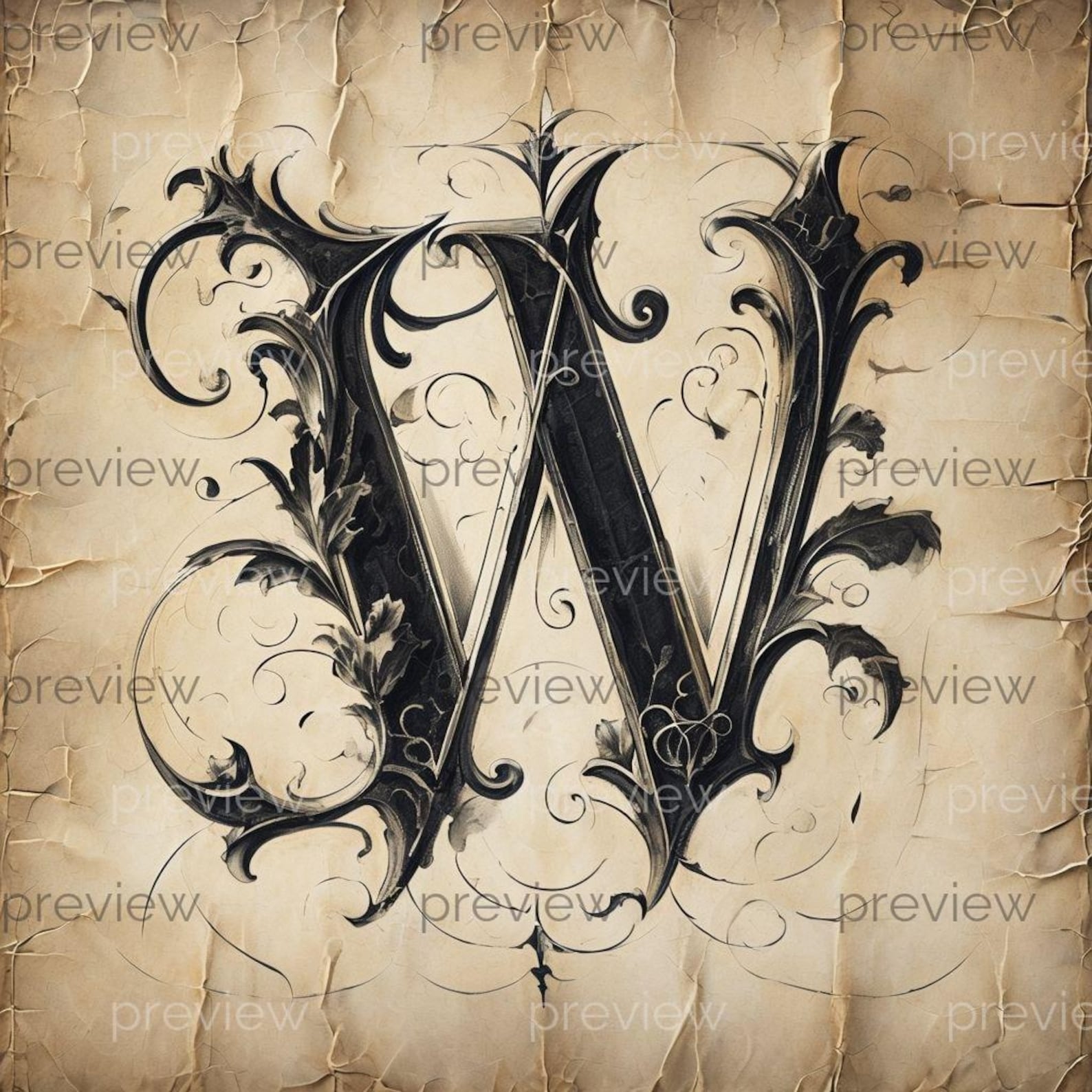 W Ornate Letter W With Floral Motifs - Elegant Vintage Typography ...