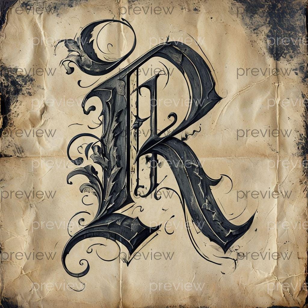 R Ornate Vintage Letter R Design - Elegant Gothic Typography Art on ...