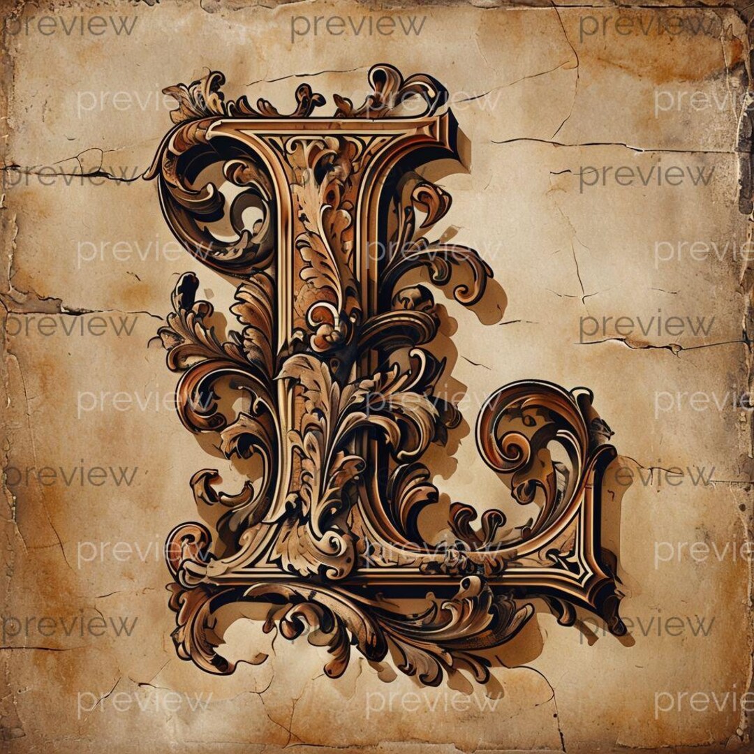 L Ornate Letter L With Floral Scrollwork - Vintage Wood Carving
