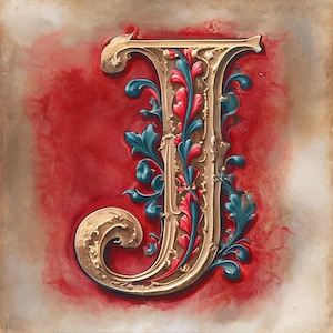 Sierlijke letter J-clipart met bloempatronen - vintage design voor sublimatie en directe download