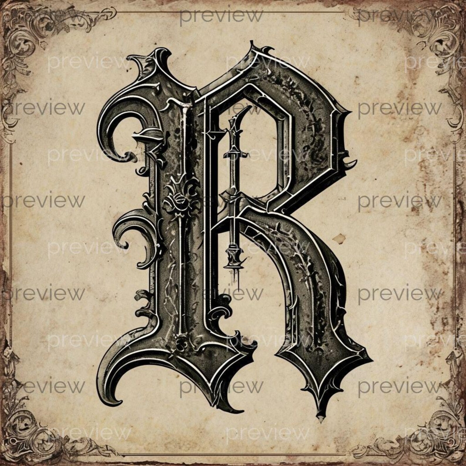 Ornate Gothic Letter R - Intricate Digital Art Design for Instant ...