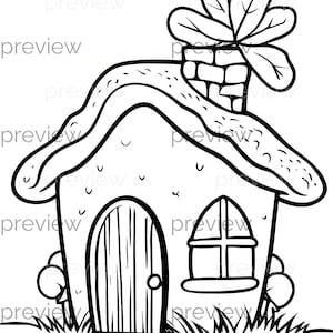 Página para colorear de una casa de dibujos animados para niños: perfecta para papel digital, papel de regalo y manualidades imprimibles.
