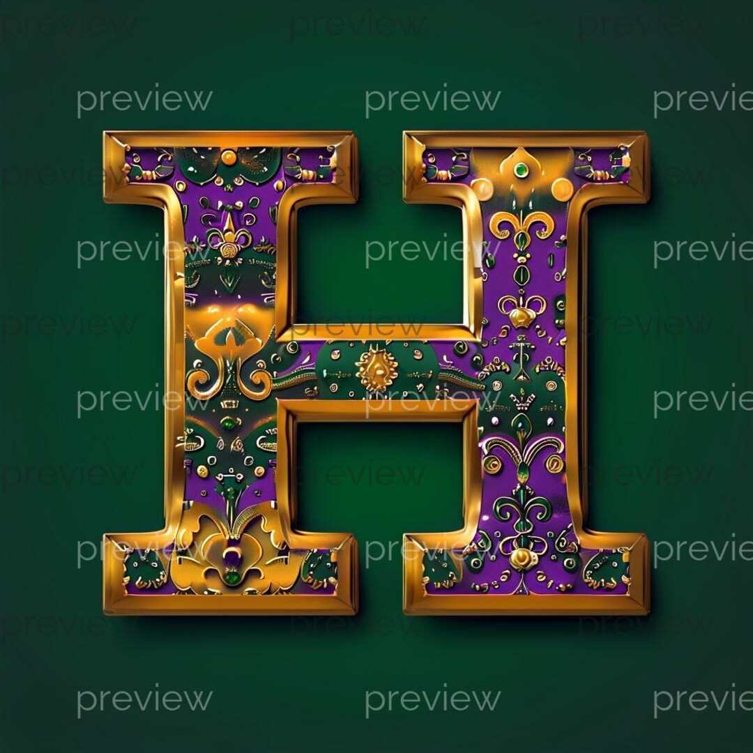 H Ornate Decorative Letter H in Gold, Purple, and Green - Luxurious ...