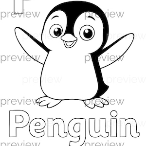 Fröhliche Pinguin Malseite mit mutigem Buchstabe P und spielerischem Wort Pinguin - Perfekt für den Lernspaß für Kinder!