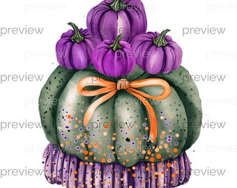 Kürbis Stapel mit orange Schleife - Bunter Herbst Digital Art zum sofortigen Download