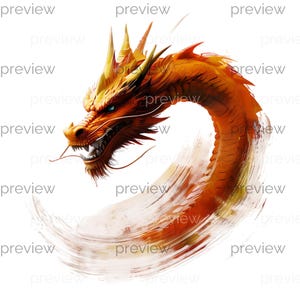 Fierce Serpentine Dragon in Orange - Mythical Digital Art for Instant Download and Printing