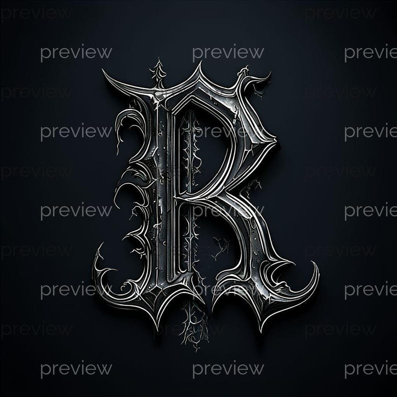 R Stylish Metallic Gothic Letter R - Elegant Digital Art for Instant ...