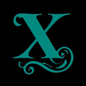 Elegante clipart de X verde azulado para diseño de sublimación: letra elegante y atrevida con detalles decorativos para descarga instantánea y uso de marca.