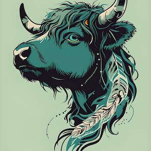 Clipart de vaca mística bohemia de las Tierras Altas: diseño de cabeza de toro serena para proyectos de sublimación de descarga instantánea