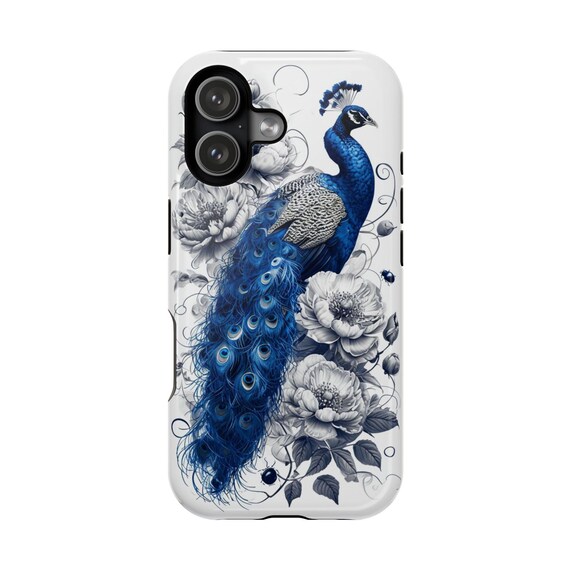Peacock Magnetic Case, Impact-resistant Phone Cover, Floral Phone