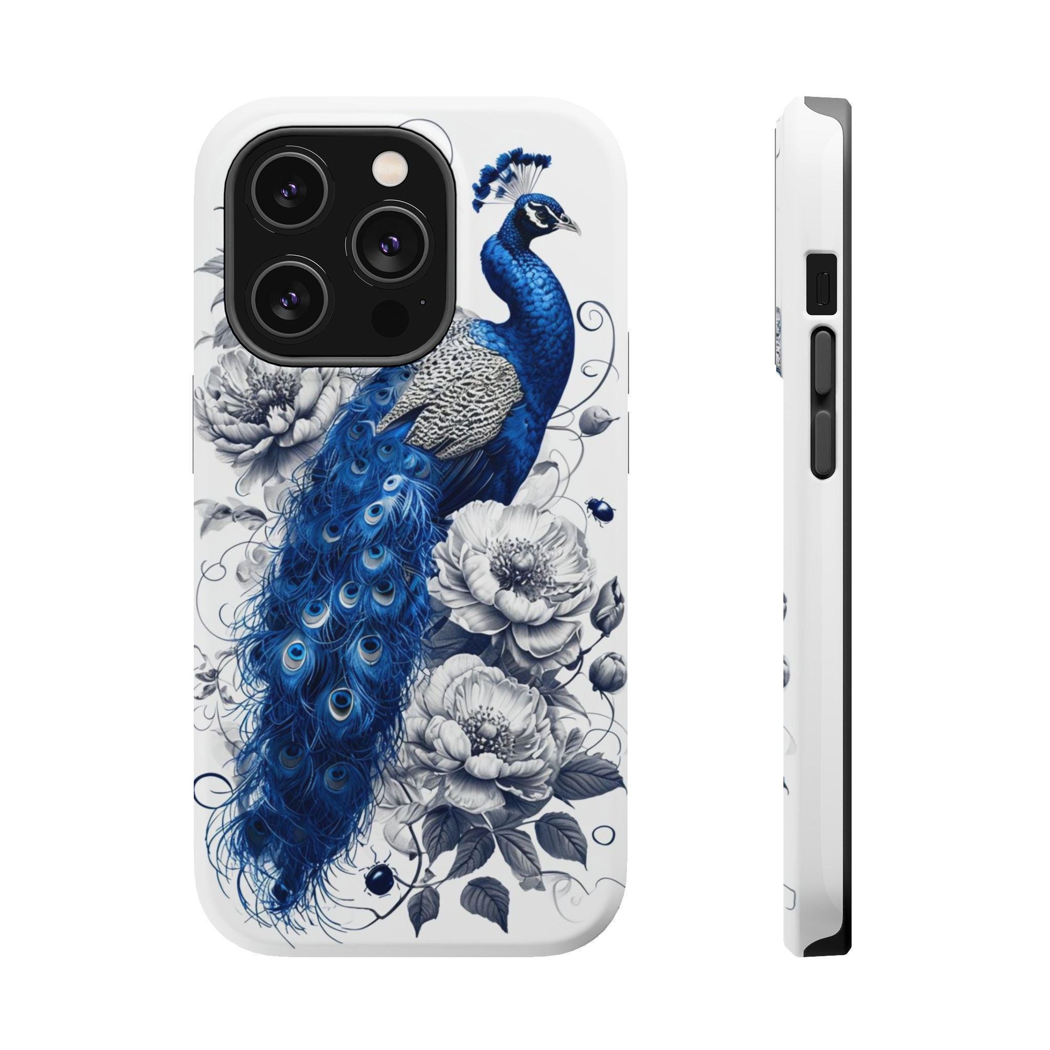 Peacock Magnetic Case, Impact-resistant Phone Cover, Floral Phone
