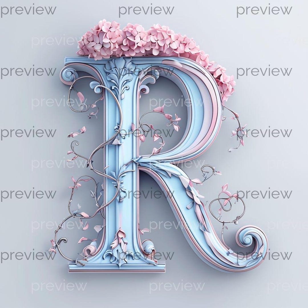 R Elegant Blue Floral Letter R - Intricate Digital Art for Instant ...