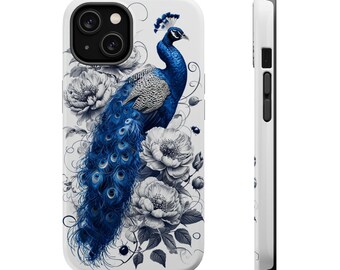 Peacock Magnetic Case, Impact-resistant Phone Cover, Floral Phone