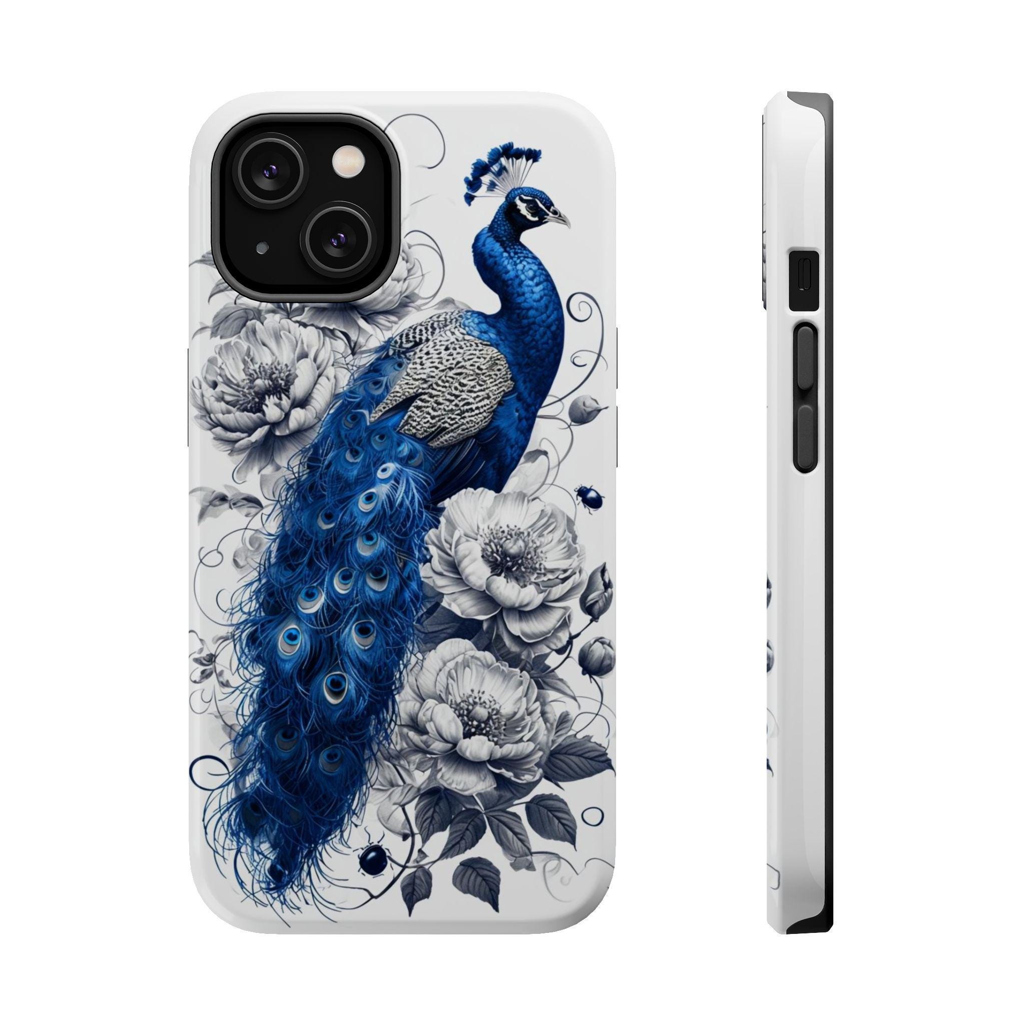 Peacock Magnetic Case, Impact-resistant Phone Cover, Floral Phone
