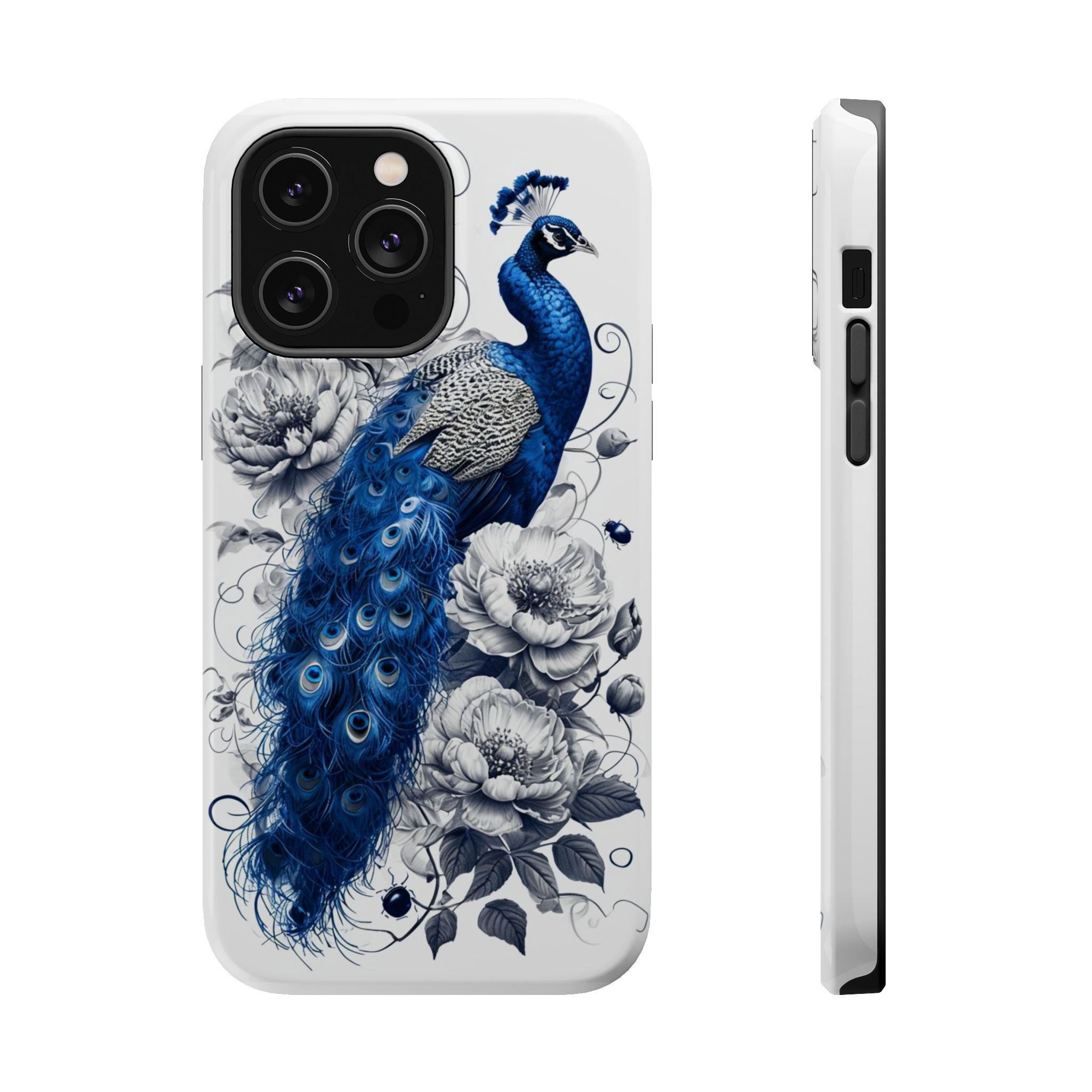 Peacock Magnetic Case, Impact-resistant Phone Cover, Floral Phone
