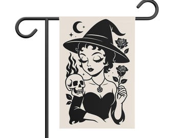 Gothic Witch Garden Banner, Outdoor Decor, Halloween Yard Flag