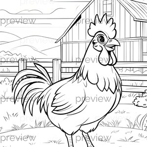 Patrón sin costuras de un gallo juguetón en una granja para papel digital, papel de regalo y actividades para colorear.