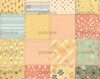 Whimsical Patchwork Quilt Design with Floral, Geometric, and Textured Patterns - Cheerful and Vibrant Decor