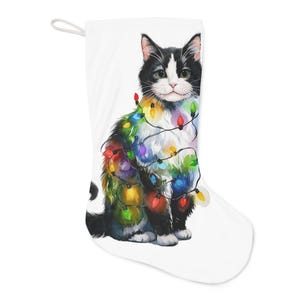 Cute Cat Christmas Stocking, Holiday Decor, Pet Lover Gift, Santa Stocking for Cats, Festive Home Decoration