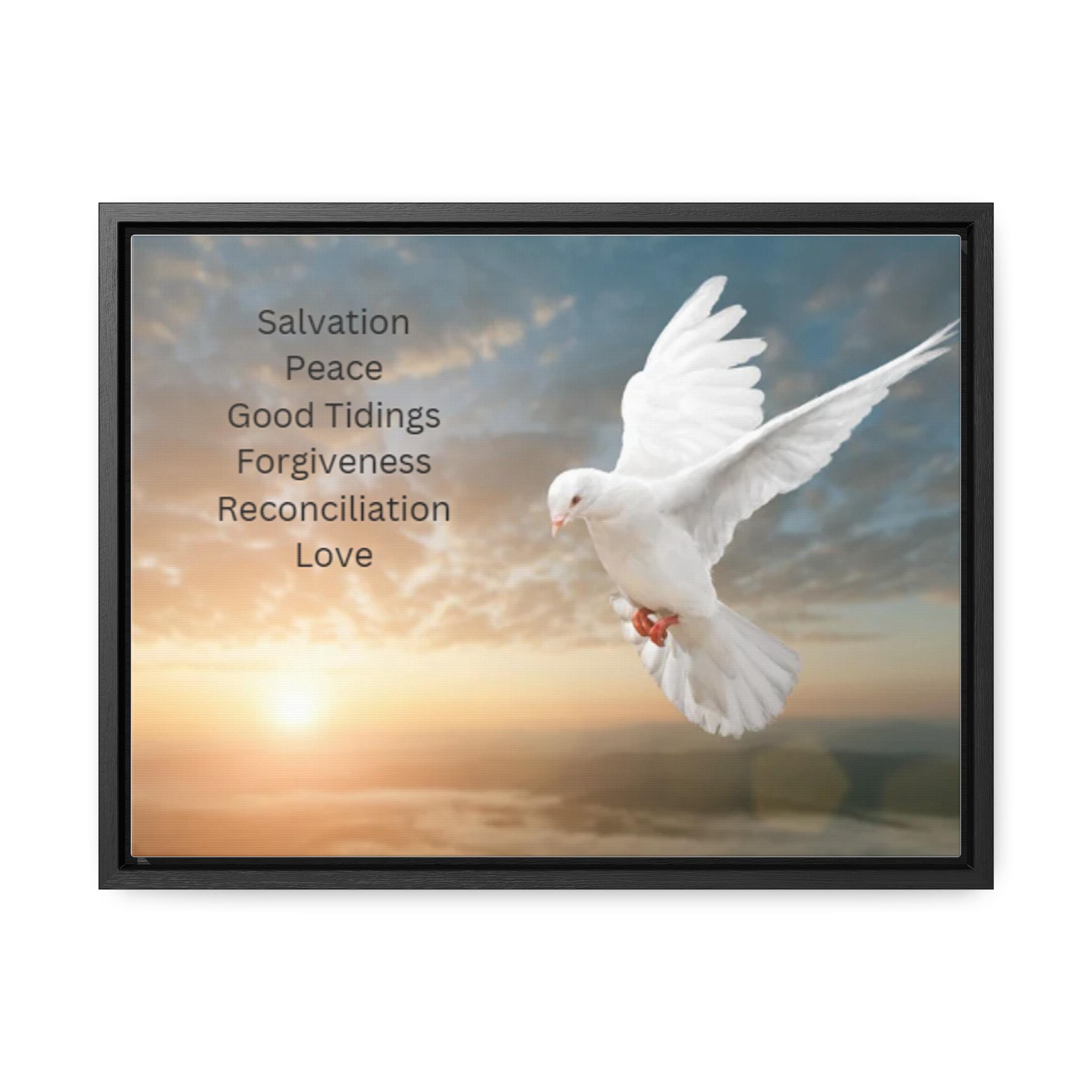 Peaceful Dove Canvas Print: Inspirational Quote, Black Walnut
