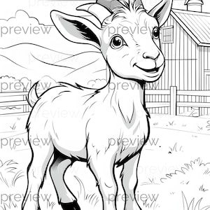Verspielte junge Ziege Cartoon Muster für digitales Papier, Geschenkverpackung und Malspaß in einer pastoralen Farm